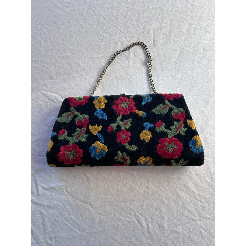 Vintage Black Floral Tapestry Carpet Clutch, 1950's - Picture 3 of 7